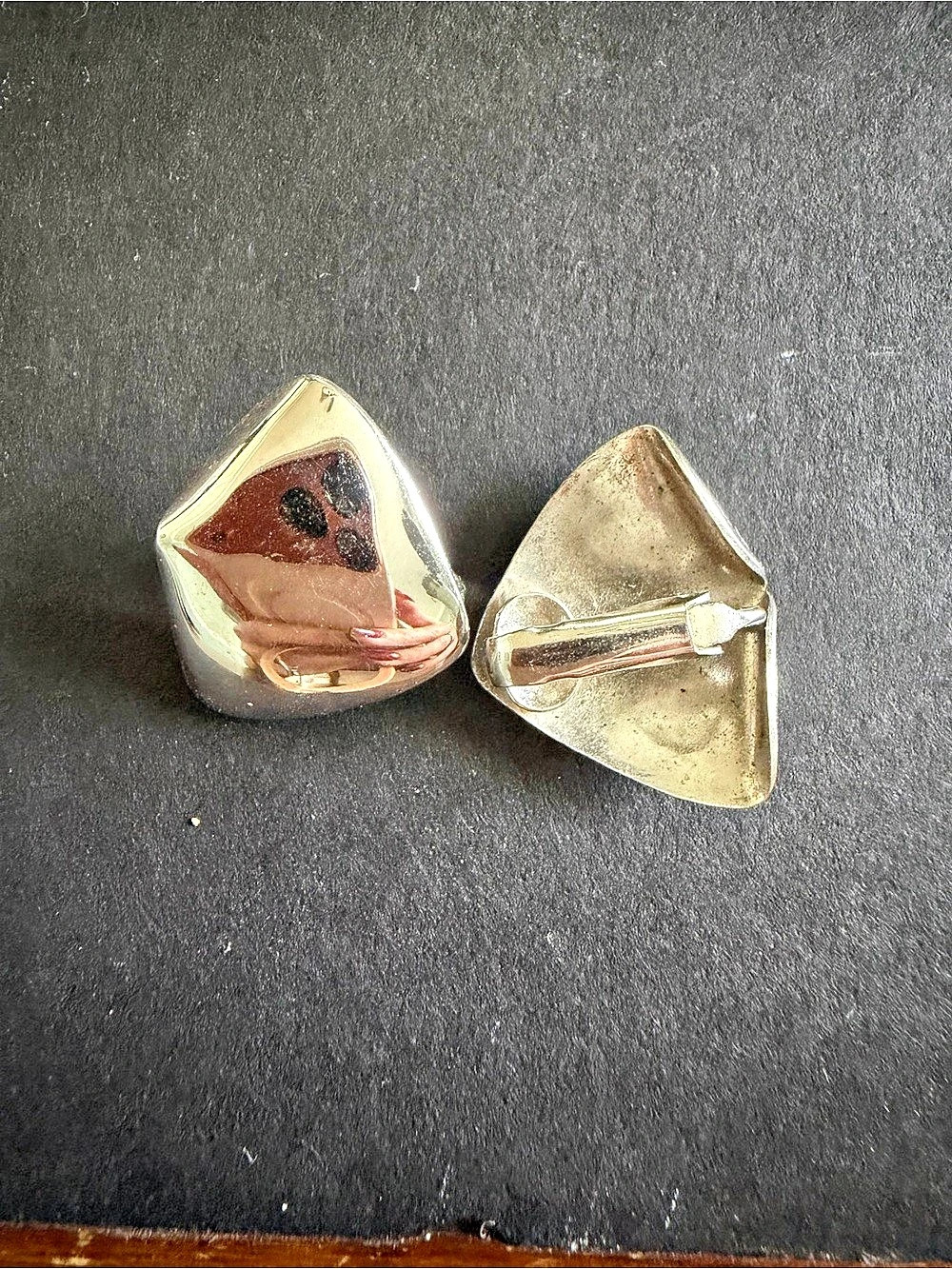 Vintage Silver Tone Geometric Triangle Clip On Earrings Modernist Statement